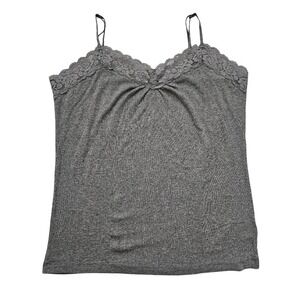 Camisole Women 2X Gray Lace Trim Ribbed Stretch Tank‎ Top Minimalist Basic